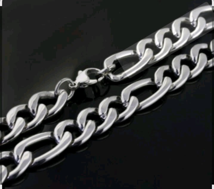 Silver Tone Stainless Steel Figaro Chain Necklace with Lobster Clasp