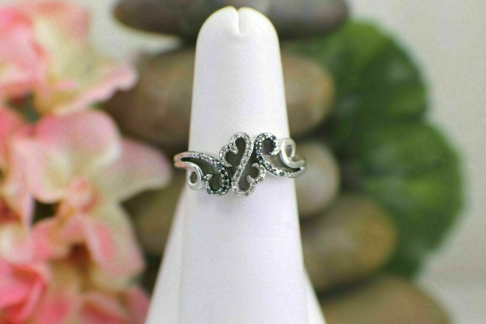Valentine Gift 925 Silver Lab Created Jane Seymour Open Hearts Diamond Ring