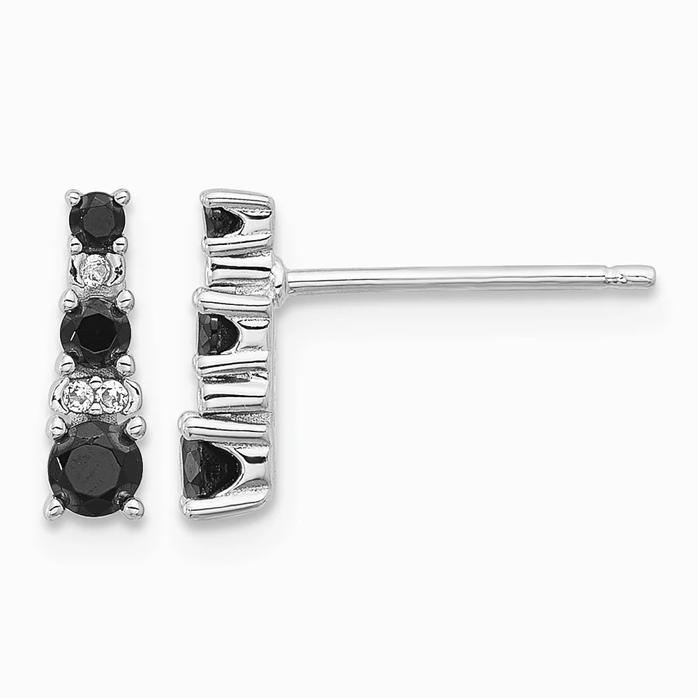 Sterling Silver RH-Plated Black Spinel/Created White Sapphire Post Earrings