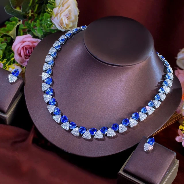 27 Ctw Trillion Lab-Created Sapphire Only Necklace 14K White Gold Plated Silver