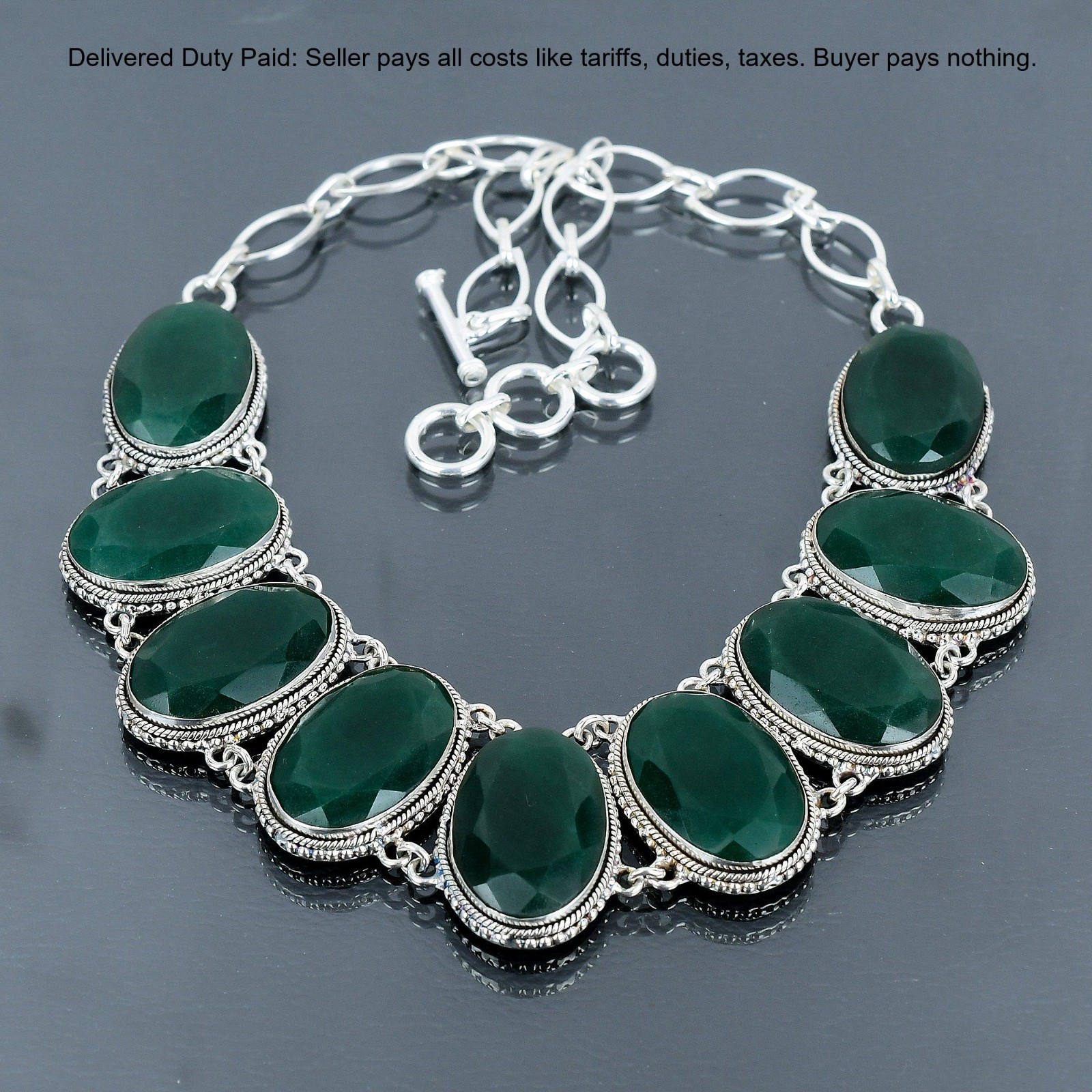 925 Silver Zambian Emrald Gemstone Bezel New Chain Vintage Wife Necklace Jewelry