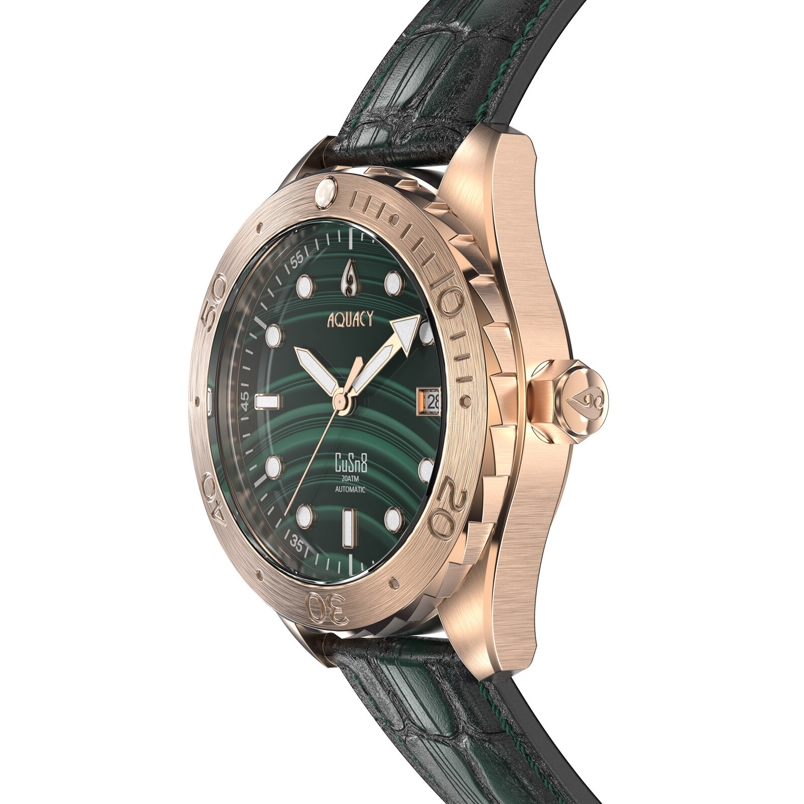 Aquacy Bronze CuSn8 Men’s Malachite Stone Dial Watch Automatic 200M Miyota