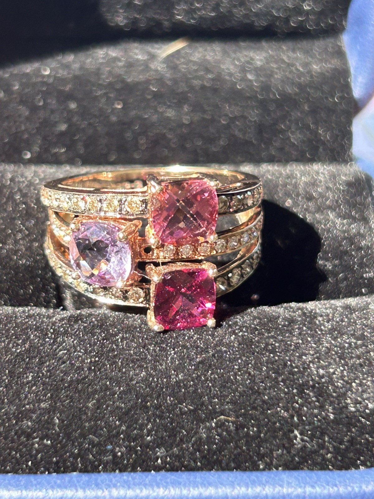 Levian 14K Rose Gold Tourmaline, Rhodolite, Amethyst White & Chocolate Diam Rin