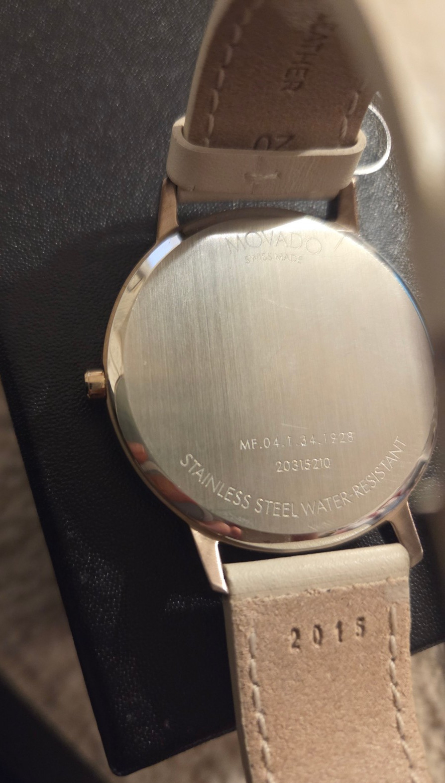 Movado Face | 41mm Rose Gold Stainless Steel Case, Ivory Dial, Leather strap