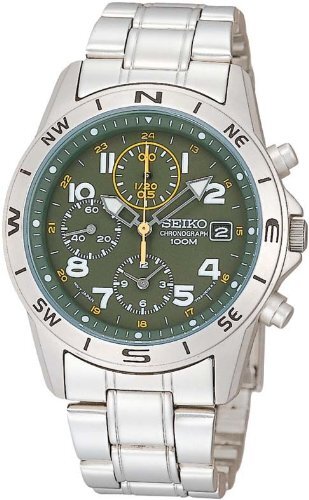 Seiko Chronograph Military SND377P Oversea’s Model Men’s Silver Band NEW