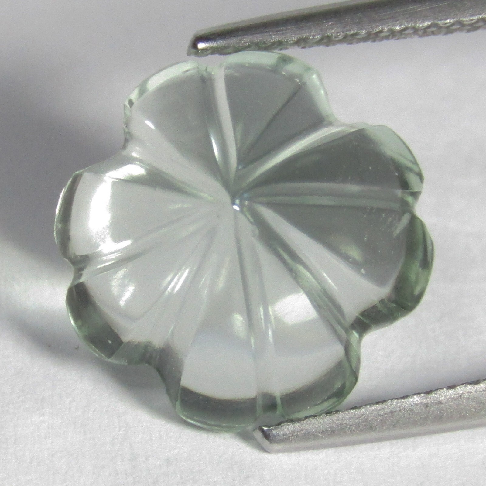 7.71Cts Fabulous Natural Green Amethyst(Prasiolite) Flower Carving Gemstone