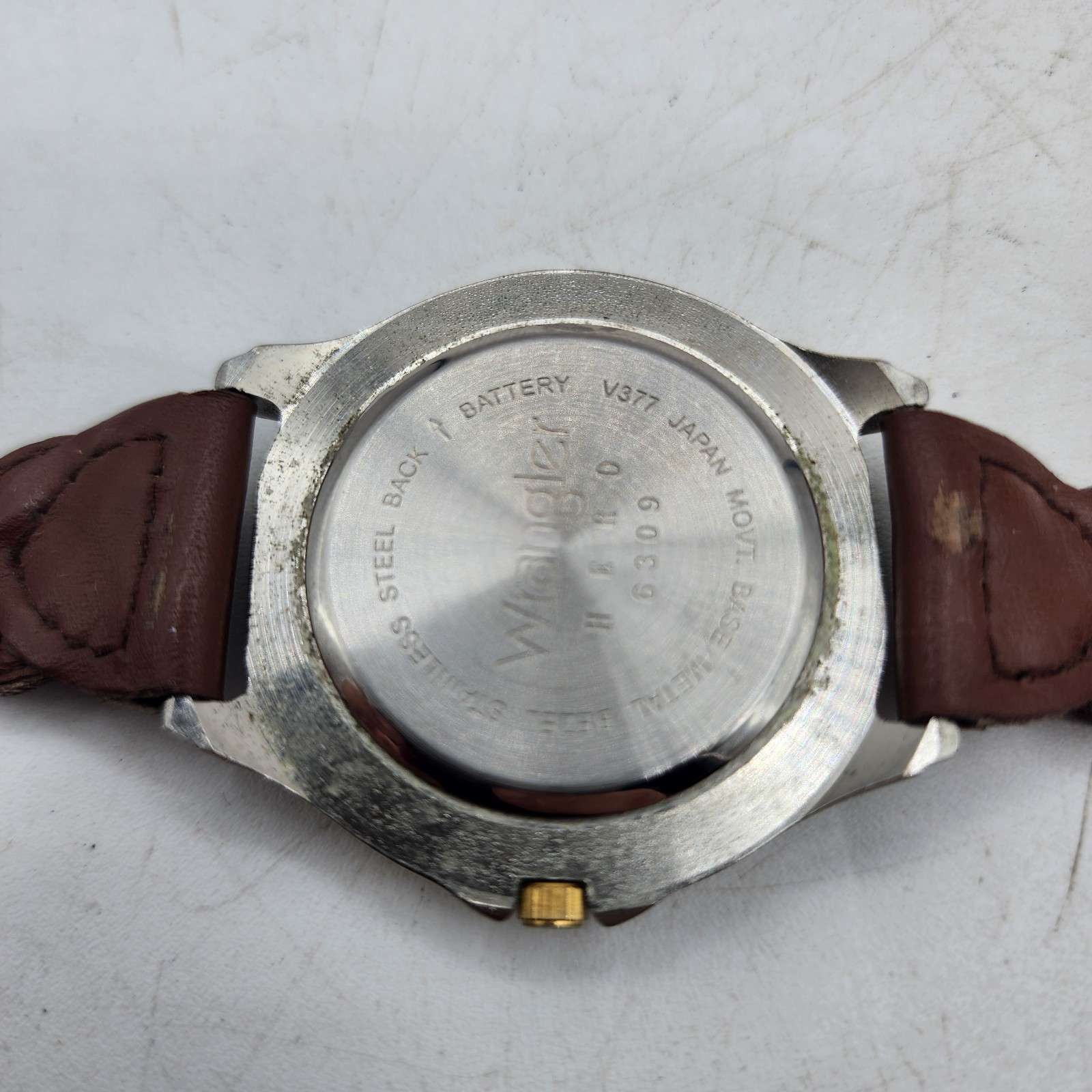 Wrangler Hero Mens Silver Brown Leather Watch Quartz 6309 Needs Battery V377