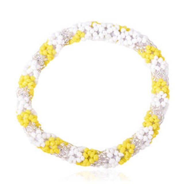 Multi Color Glass and Yellow Awareness Stretch Bracelet (6.50 In)
