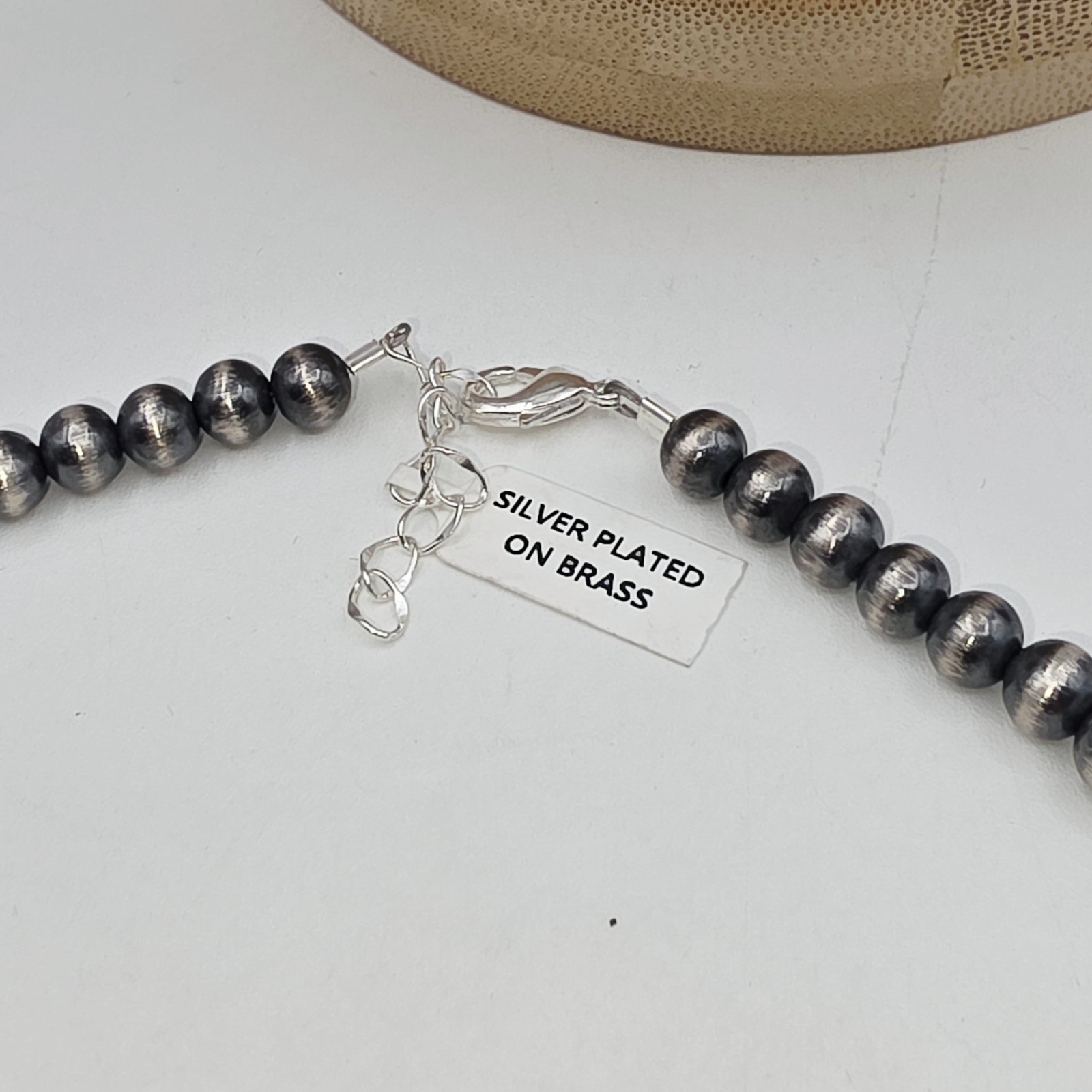 Navajo Style Pearl Beaded Necklace 6mm Silver Plated 20” NWT