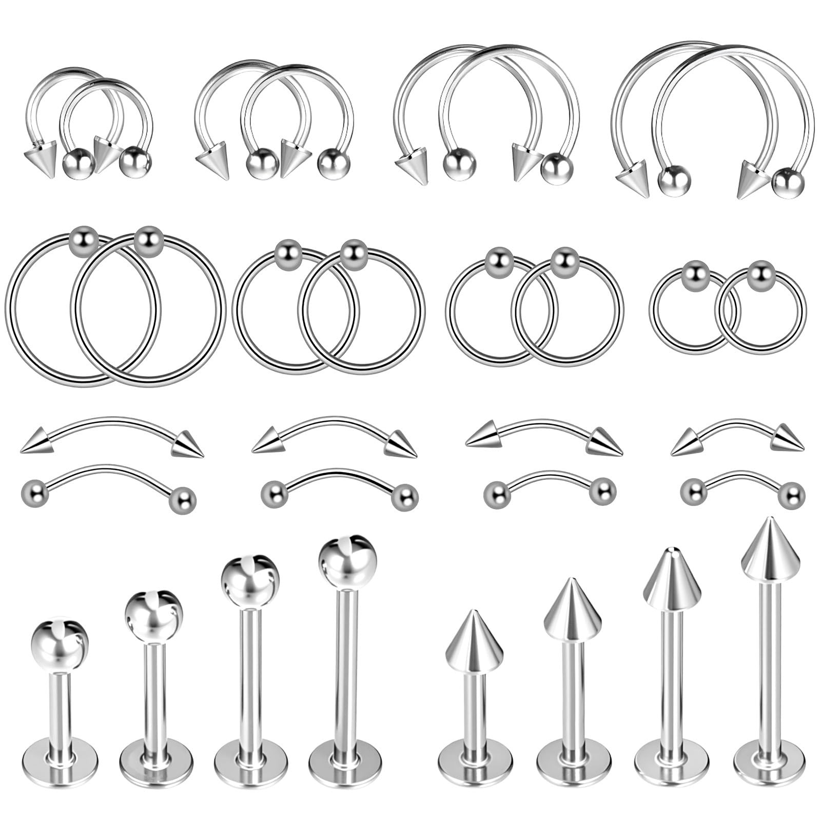 Gjinxi Lip Piercing Jewelry 32PCS 16G Lip Rings Surgical Steel Labret Jewelry…