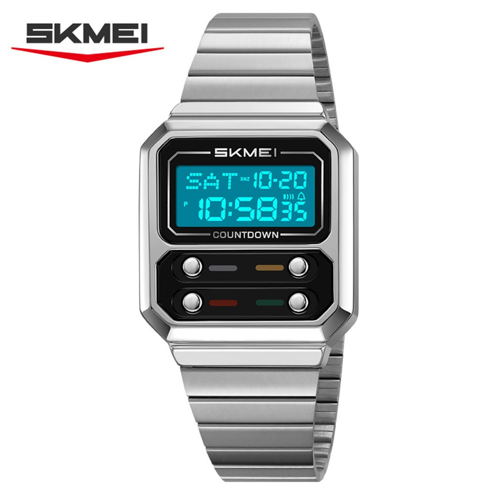 SKMEI Men Watch Rectangle Dial Steel Wristwatch Fashion Male Sport LED Watch