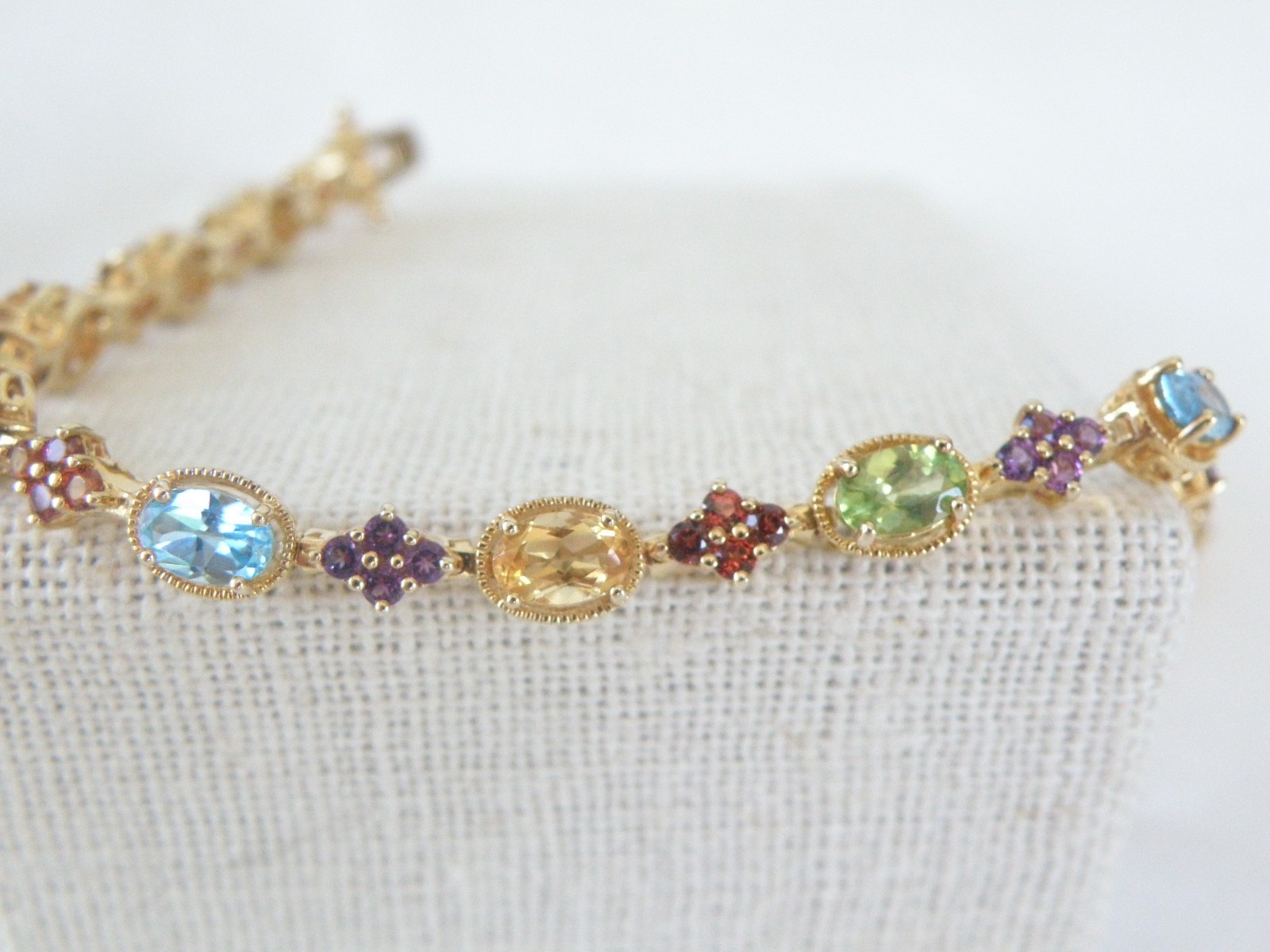 Zales 18K Gold on Sterling Silver 925 Multi Gemstone Tennis Bracelet Fits 7.5″