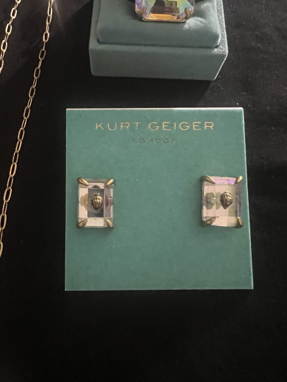 Kurt Geiger London Eagle Head Crystal Cocktail Ring iridescent, Stone Gold Sz 7