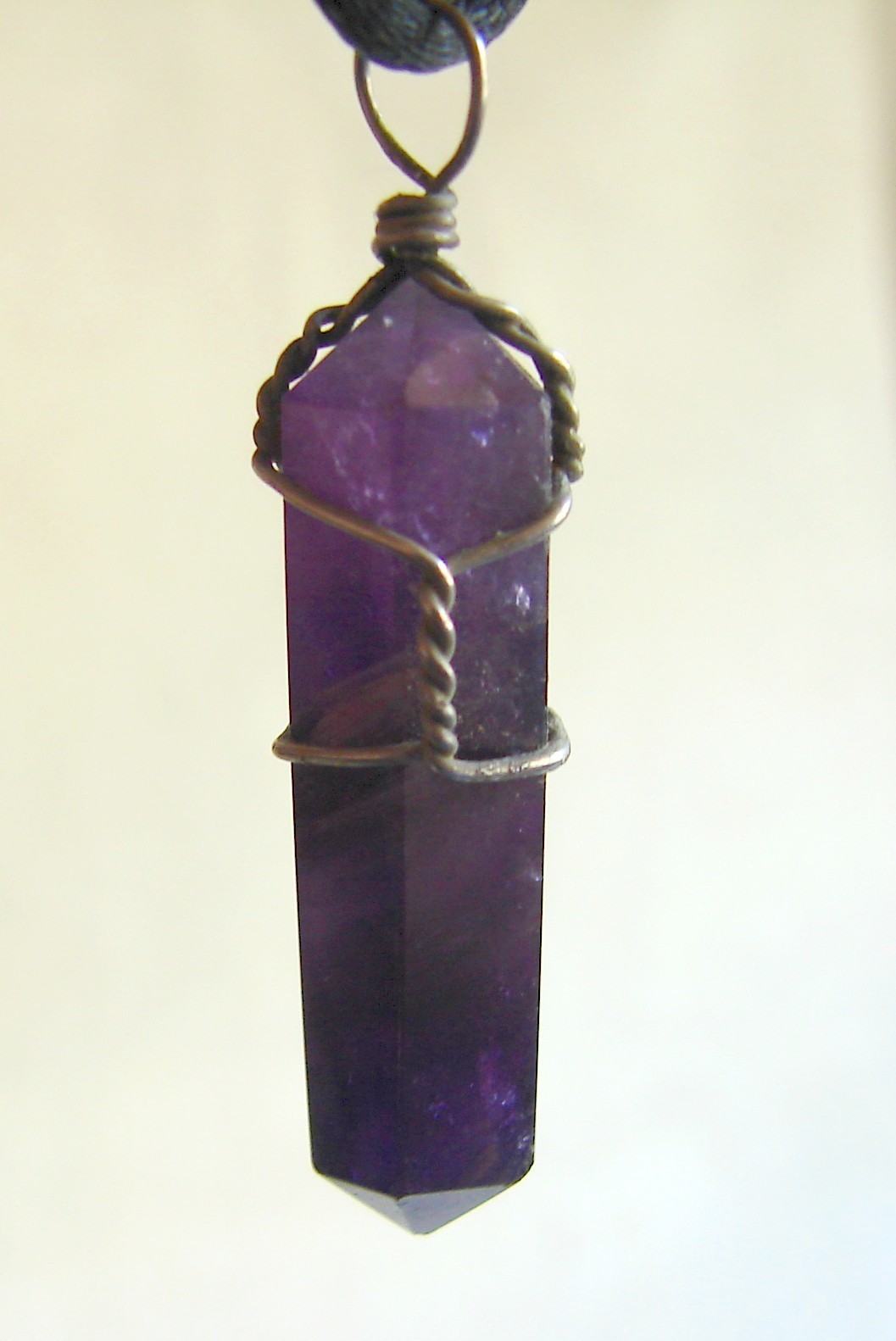 Artisan-Made Wire Wrapped Amethyst Point Pillar NECKLACE, Dark Purple, 26″ E39