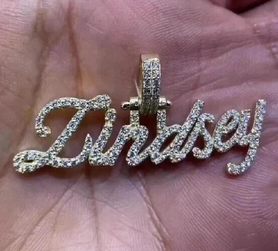 1.60Ct Round Cut Real Moissanite Custom Name Pendant 14K White Gold Plated