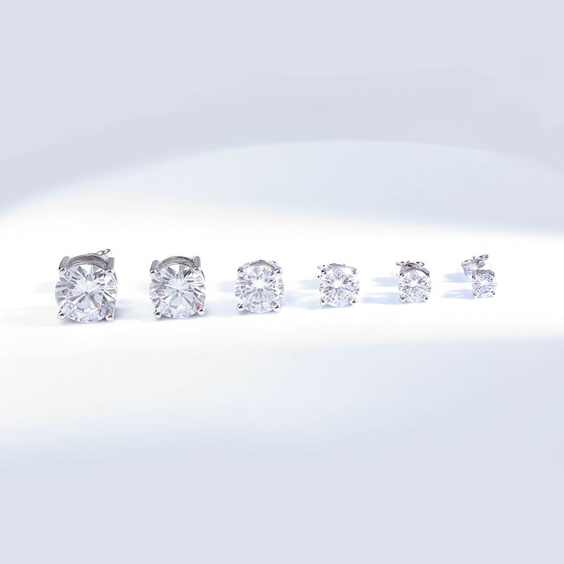 0.1-3ct VVS1 Moissanite Stud Earrings 925 Sterling Silver 18K White Gold Plated