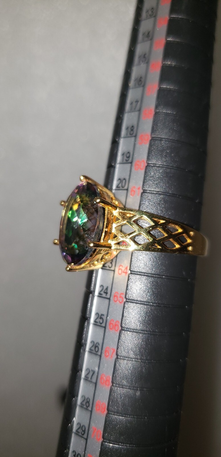 DK Ring Yellow Gold Plated Sterling Silver 925 Watermelon Rainbow Size 10.23