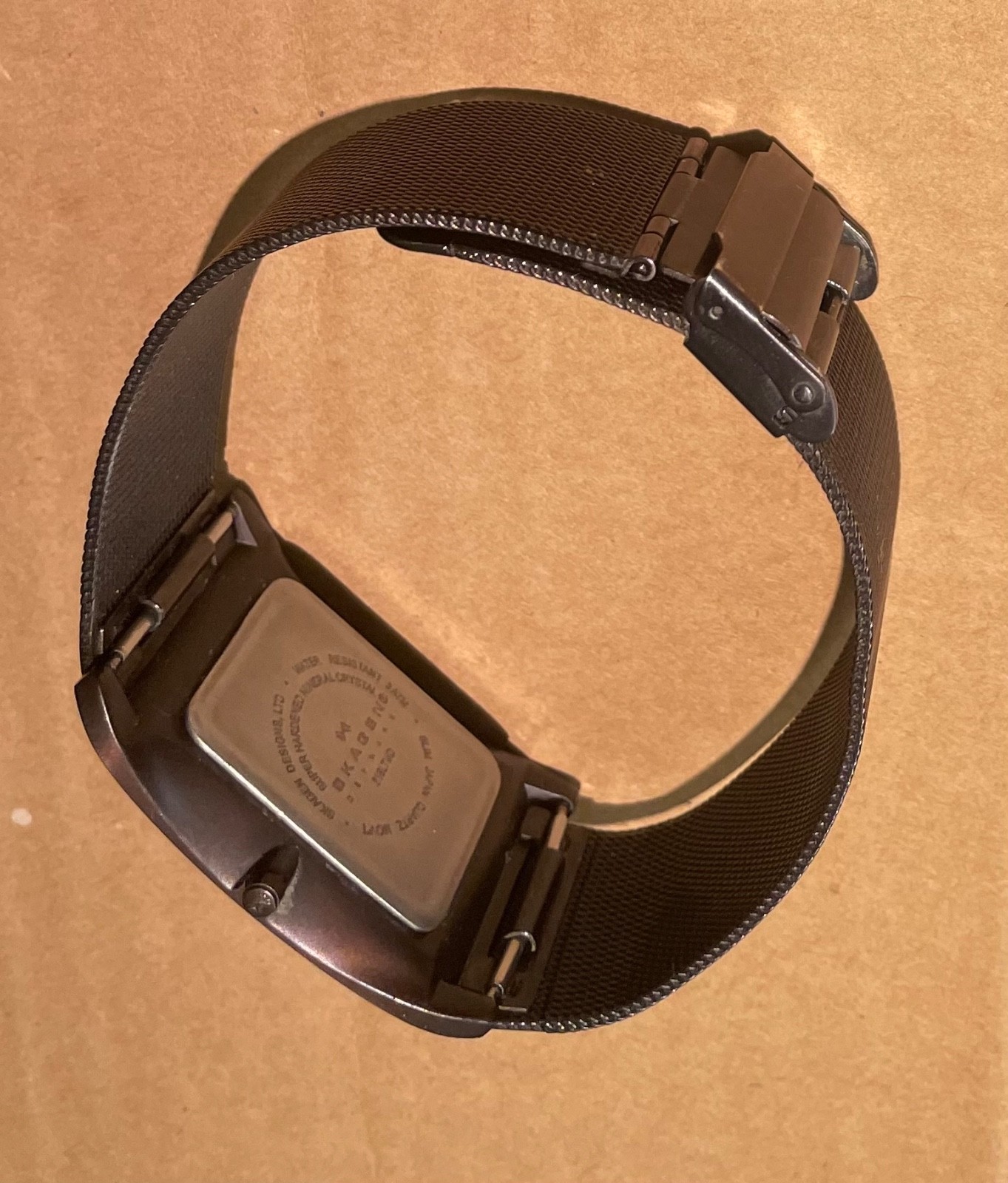Skagen Titanium Tank Brown mesh, new batt. ultra-thin square case 338LTMD 3 atm