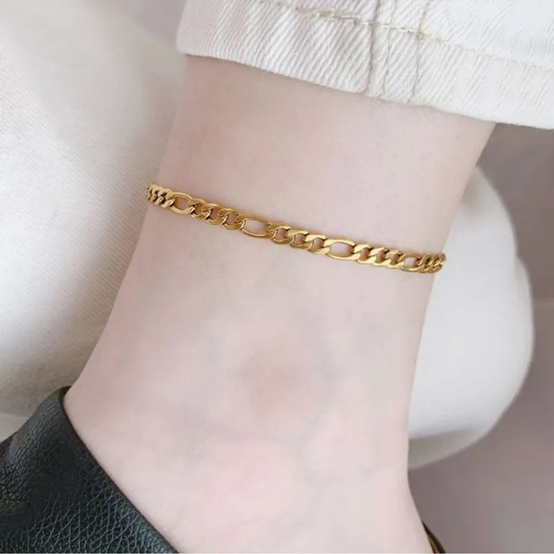 Luxury 18K Gold Plated Figaro Dainty Chain Anklet Bold Foot, Minimalist & Trendy