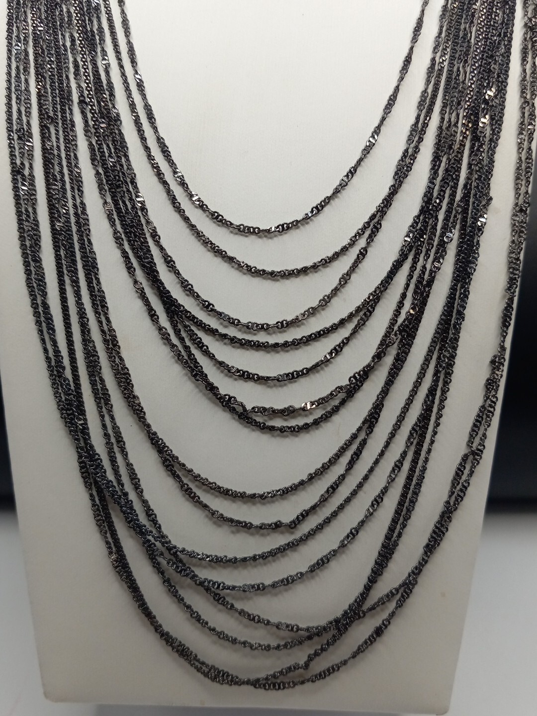 WHBM Clear Stones Black Tone 15 Strand Chain Layered Necklace
