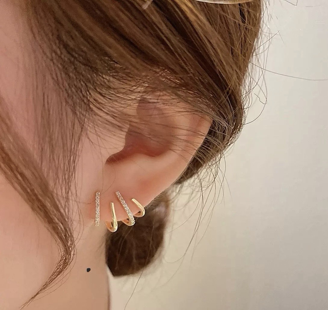 Wave Stud Earrings, CZ Ear Cuff Style Earrings, Modern Curved Line Earrings,051