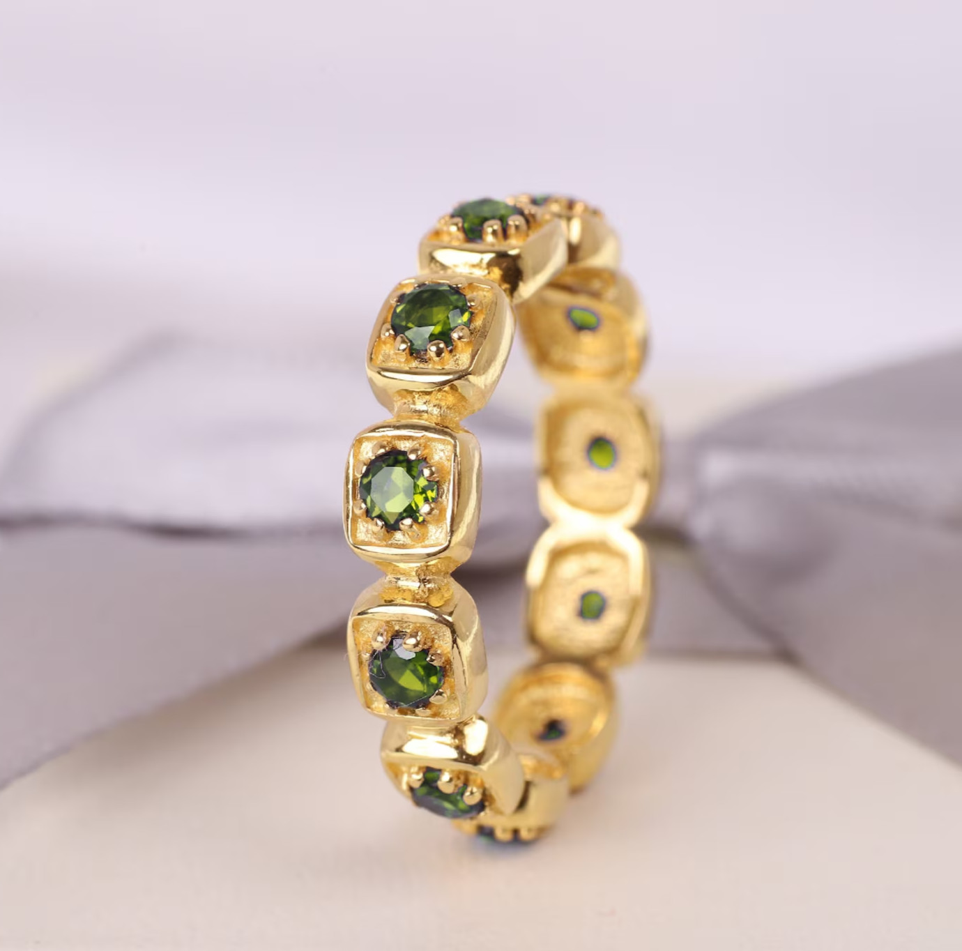 Eternity Peridot Wedding Band Handmade 9k Solid Gold Ring Jewelry Making Ring