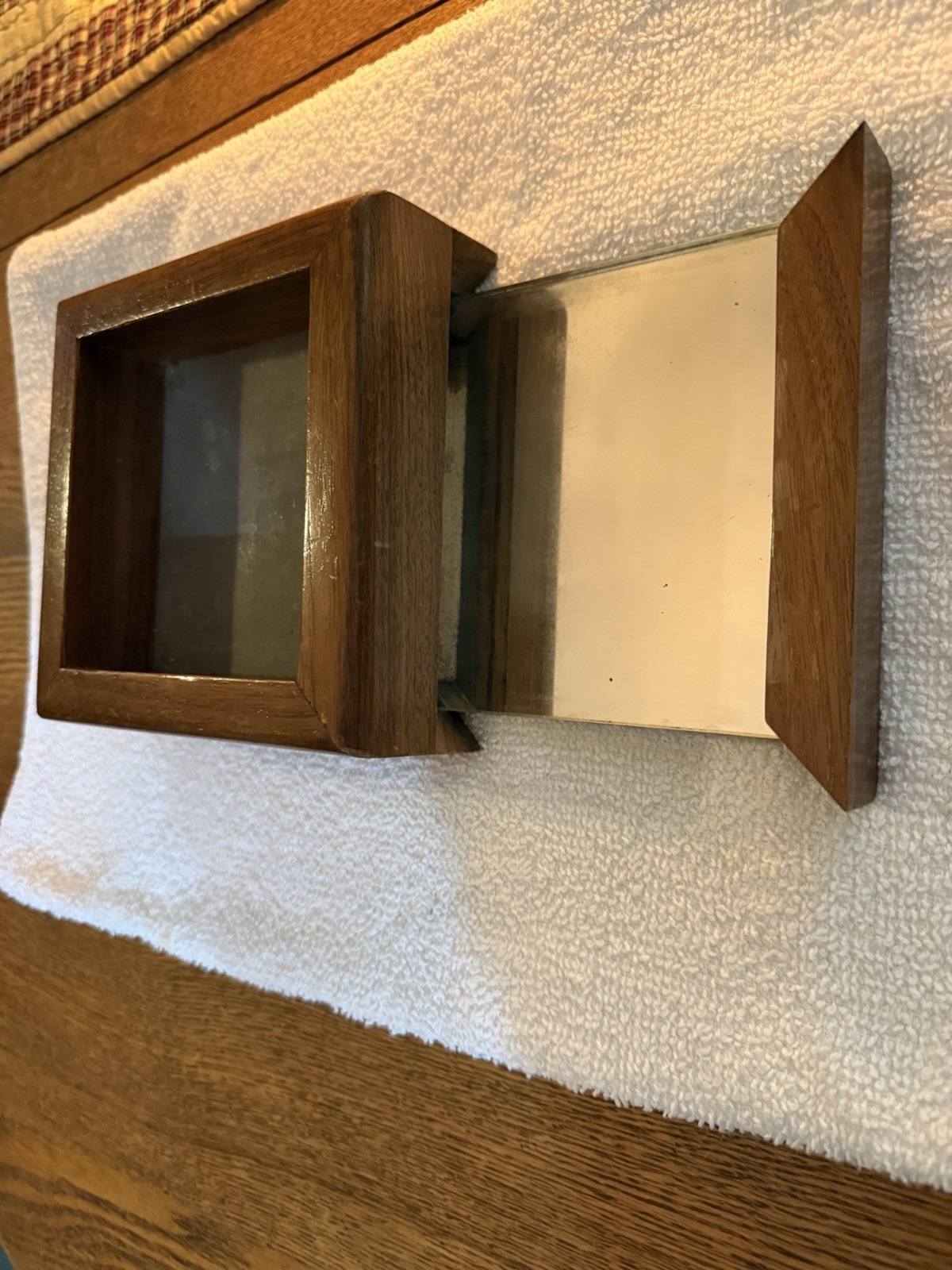 Vintage Walnut Trick Jewelry Box w/ Secret Slide Compartment & Hidden Mirror Old