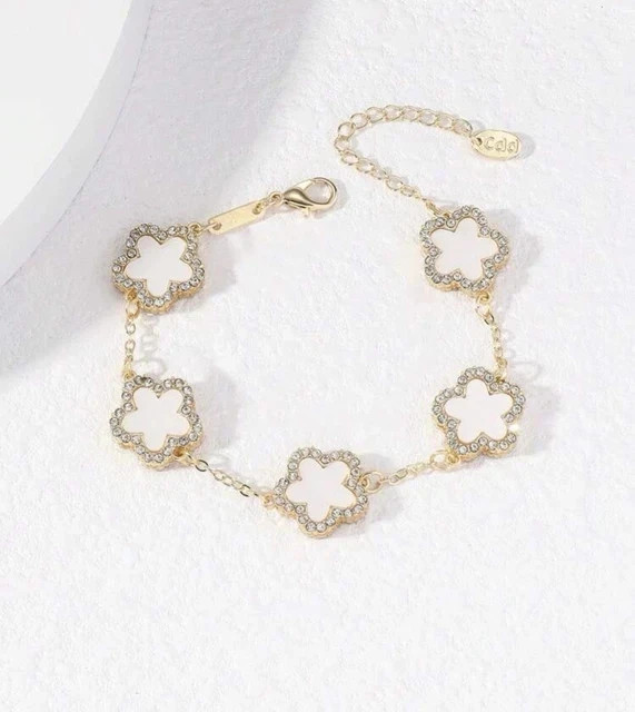 1.9CT Round Cut Lab Created Diamond Five Clover Bracelet 14k Yellow Gold Plated