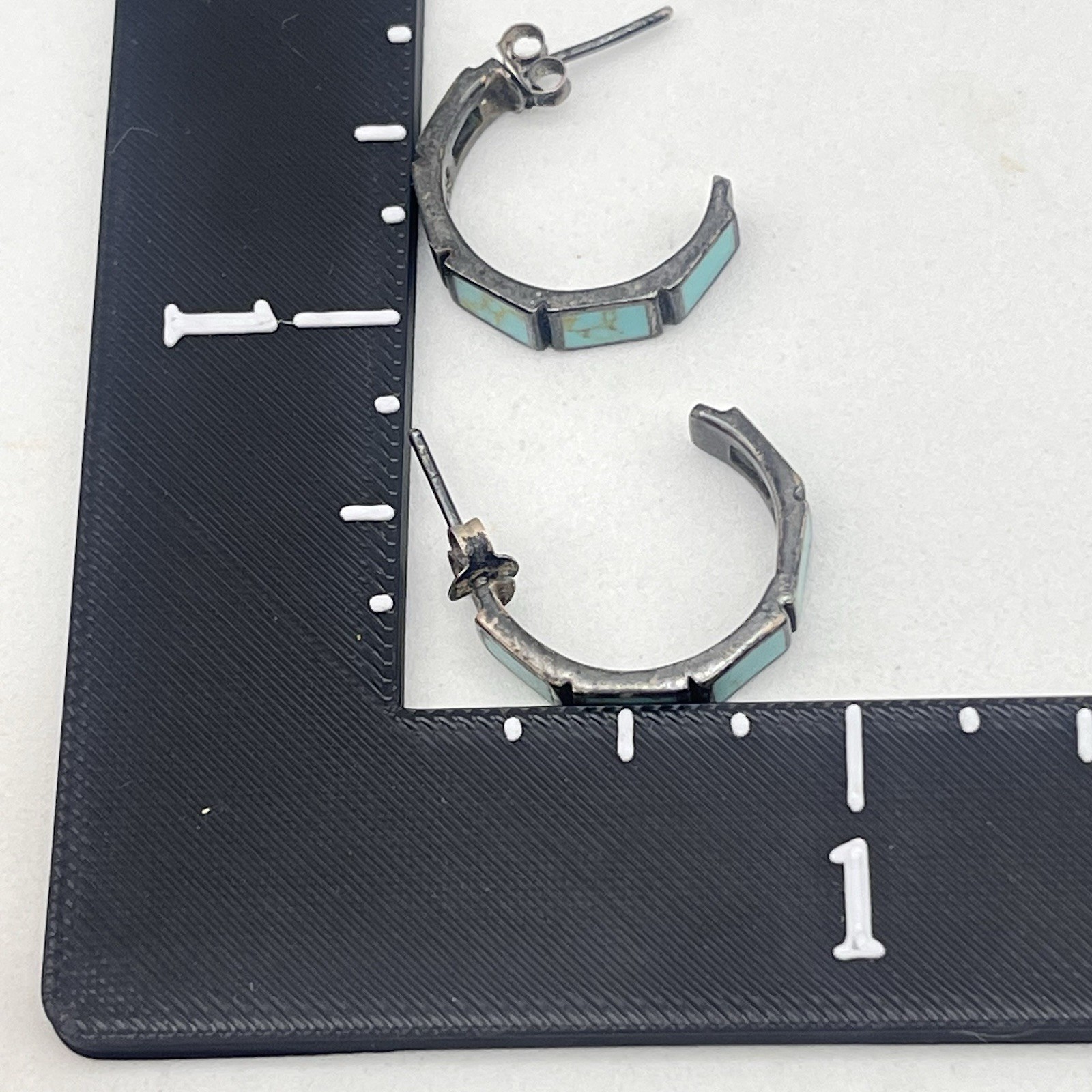 Vintage Sterling Silver Earrings Turquoise Inlay Stamped 925 Thailand 1″