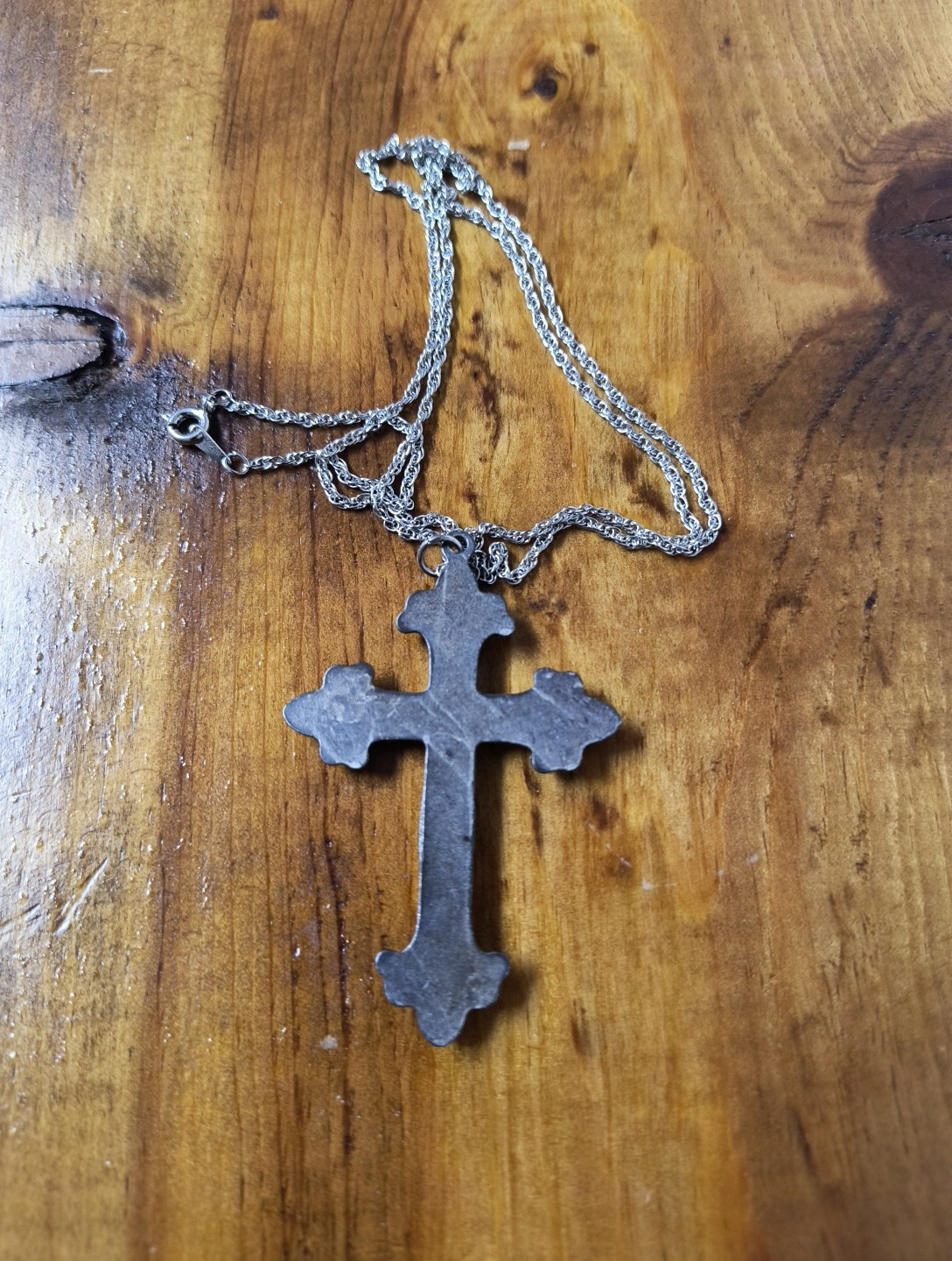 Silver Tone 2.5″ Long Cross Pendant On Chain Marked Made In Korea