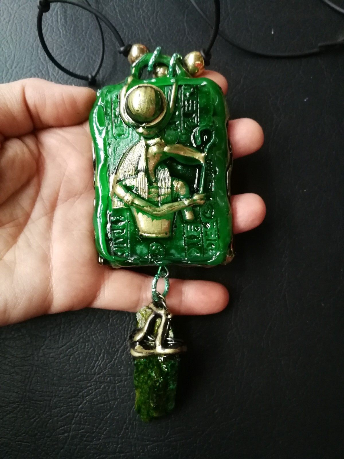 Egyptian God Thoth Emerald Tablet Pendant Necklace Talisman Amulet Medallion Bib