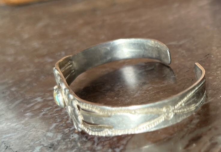 Native American Fred Harvey Era Sterling Silver Turquoise Child’s Bracelet OBO