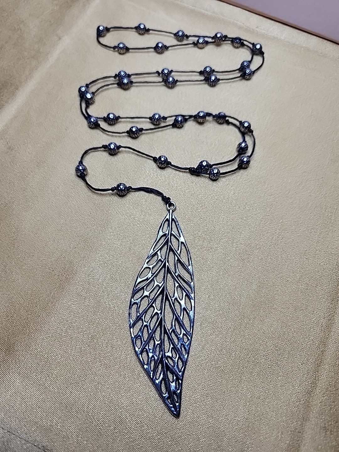 Silver Tone Artisan Filigree Leaf Statement Necklace 24 Inces