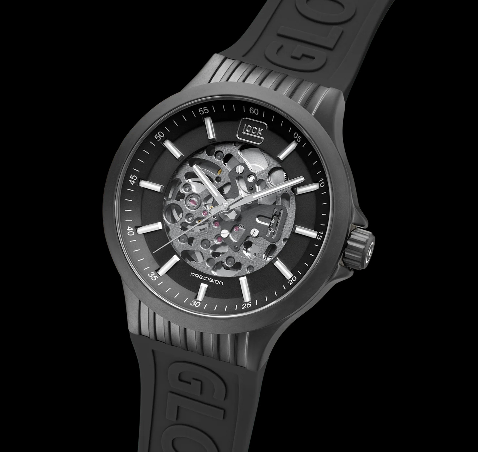 NOS 44mm Glock Precision GW-14-1-24 Skeleton Dial Automatic Swiss PVD Coated