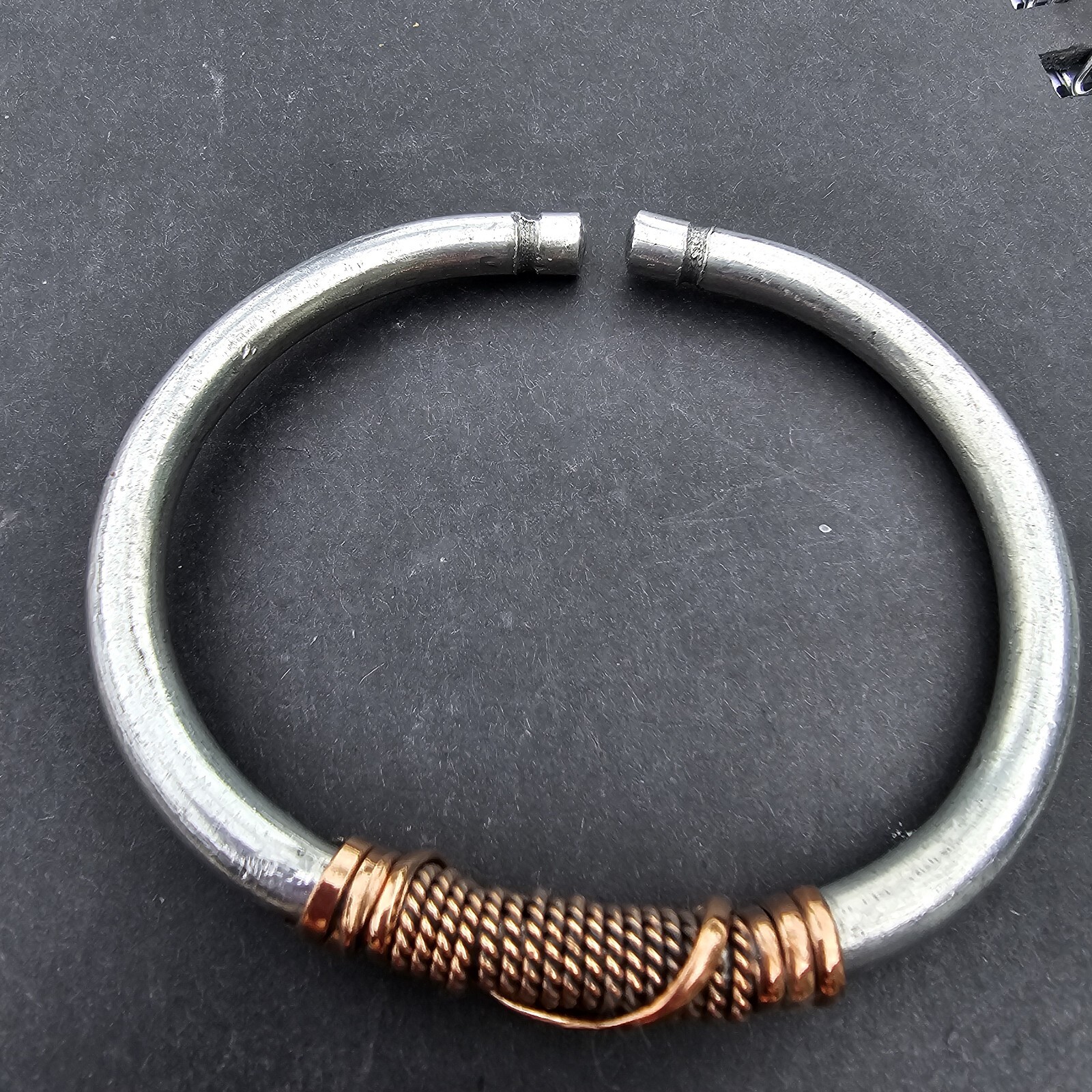 African- Silver Color Metal & Copper Twist Bracelet- Handmade Kenya- New
