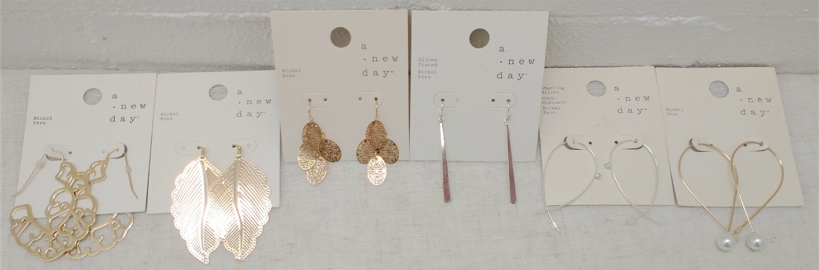 6 Pairs of Earrings gold silver color Pendant Leaf Faux Pearl Hook Nickel Free