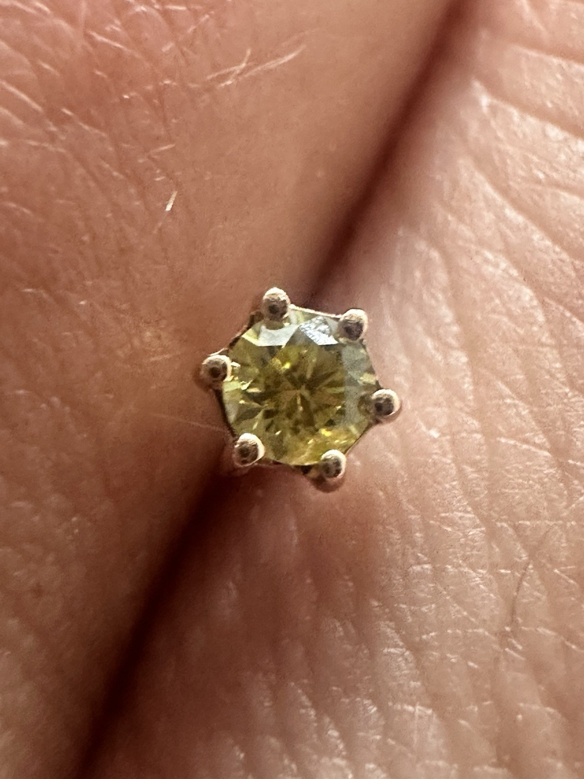 14K Rose Gold 0.09 Ct Fancy Yellow Diamond Stud Earring Single No Back Natural
