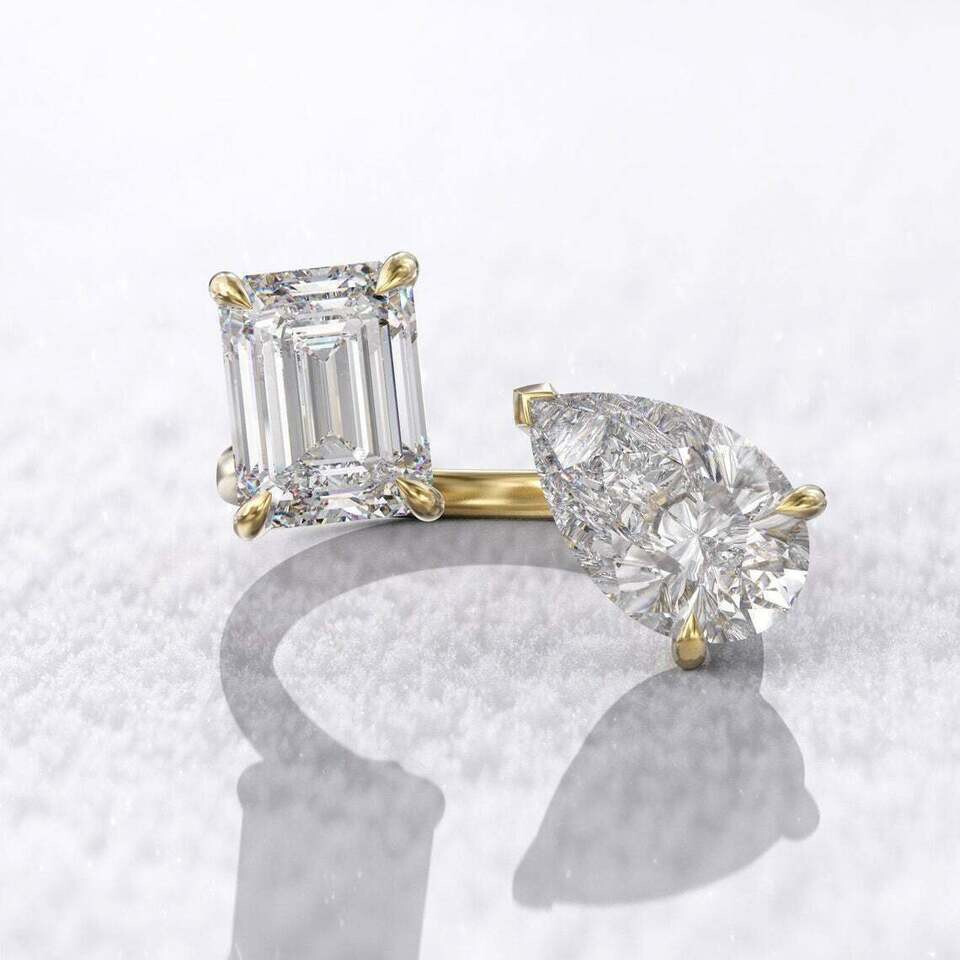 4Ct Lab Created Diamond Two Stone Engagement Ring 14K Yellow Gold Finish
