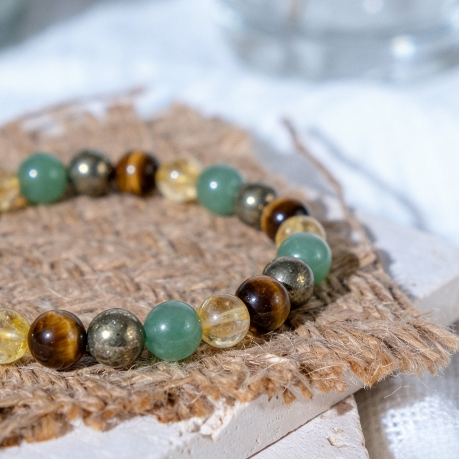 Abundance Bracelet Pyrite Citrine Green Aventurine Tiger Eye Crystal Bracelet