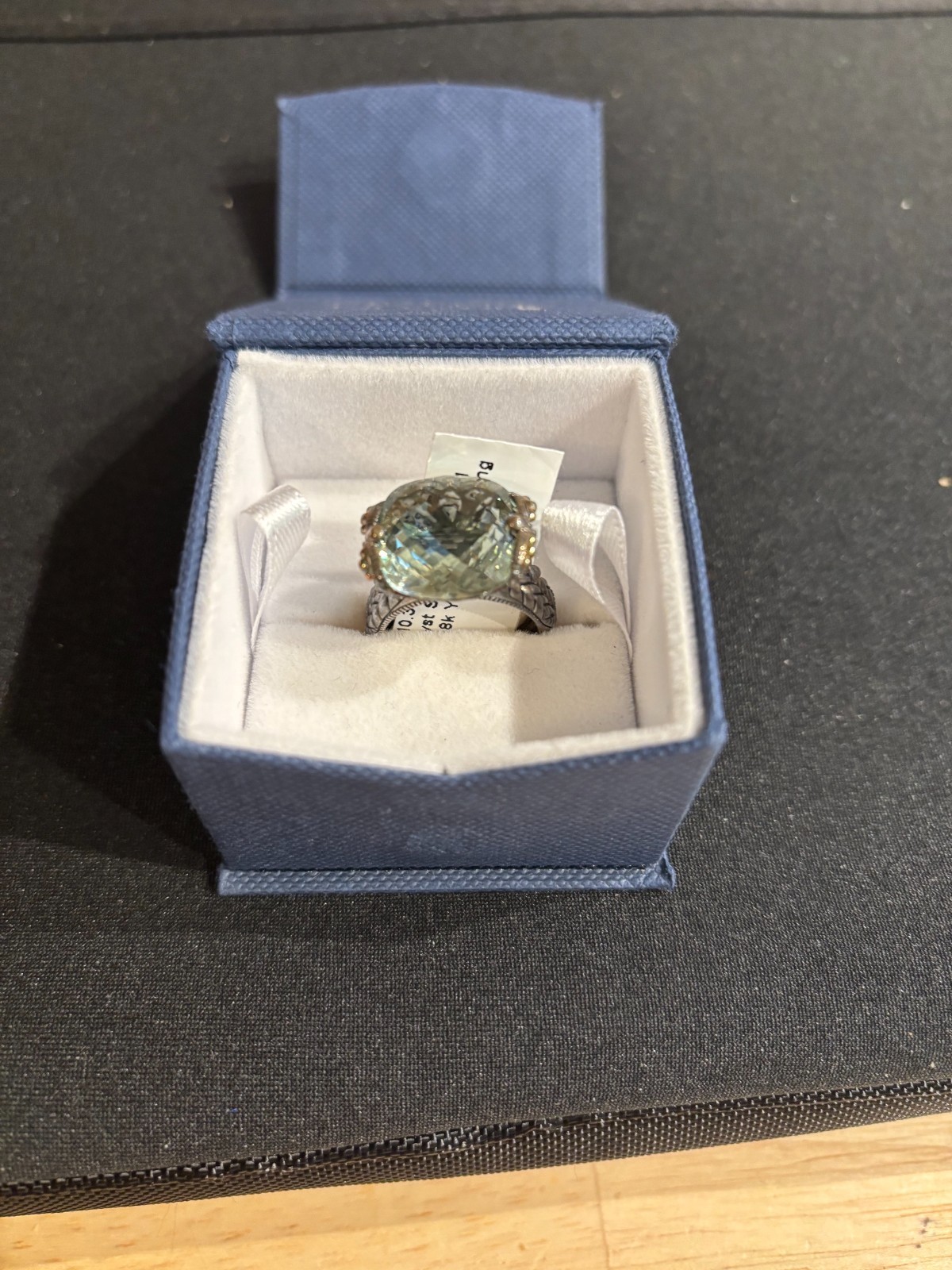 Effy Green Amethyst Cocktail Solitaire Ring Sterling with 18k Gold Accent