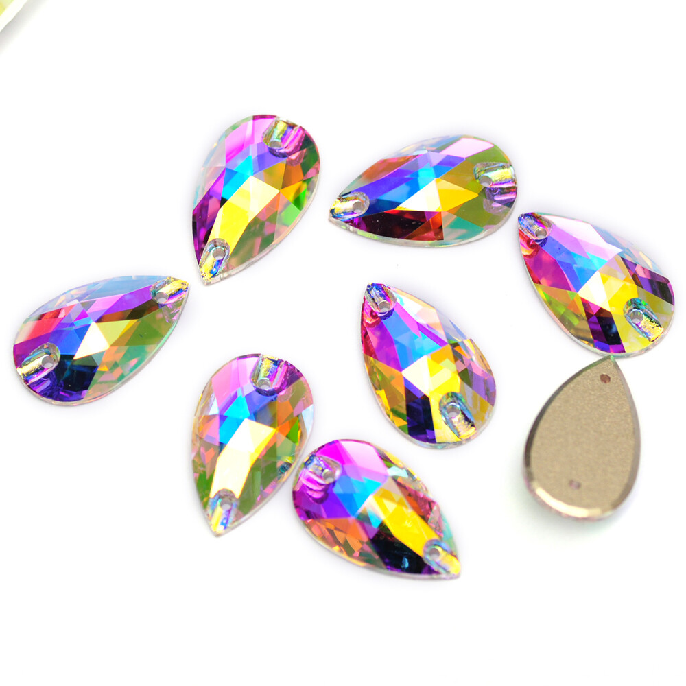 3230 Drop Sew On Rhinestones AB Clear Crystals Stones Flat Back Sewing Beads