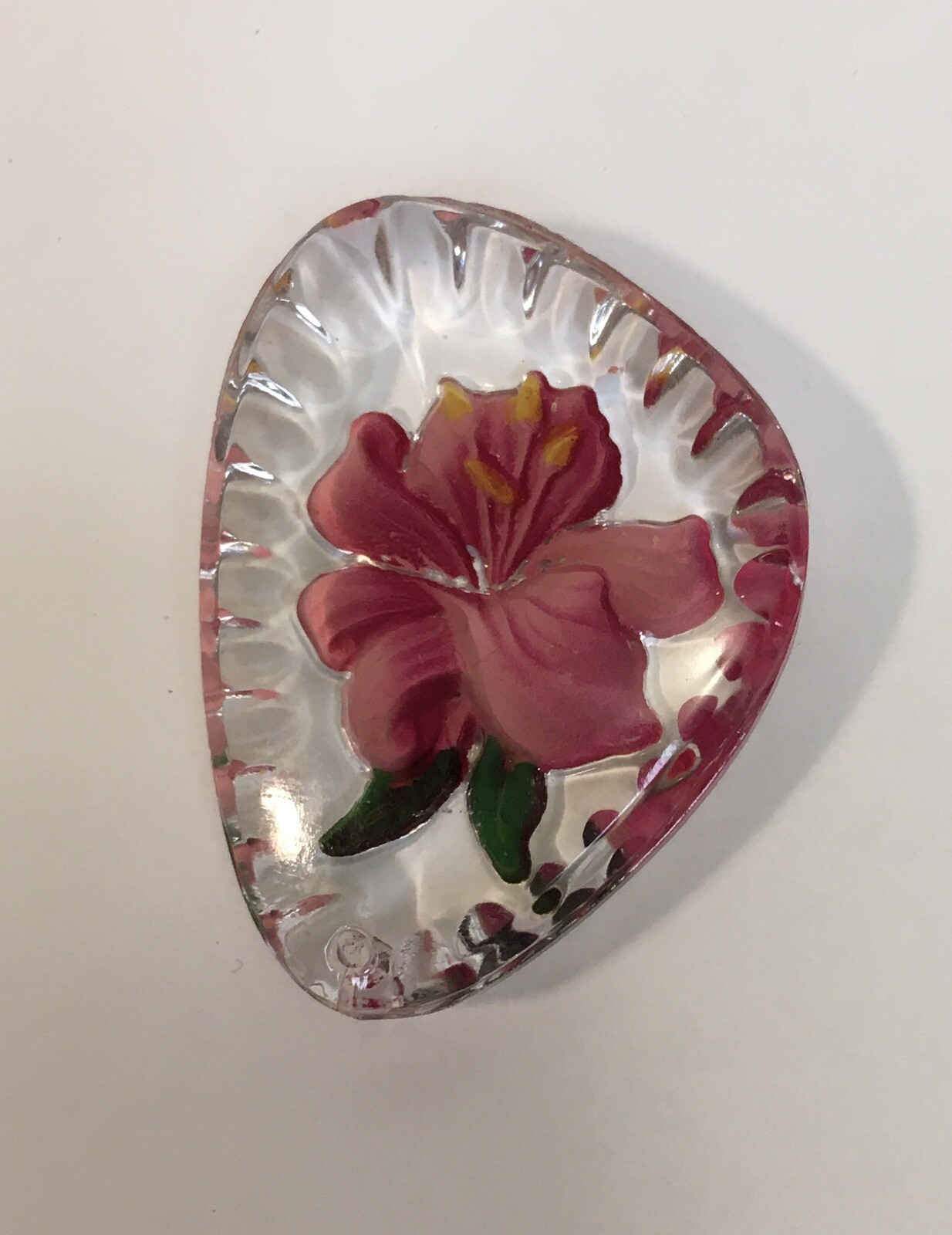 Painted Flower in Carved Glass Jewelry Component for Pendant Vintage Approx 1.5″