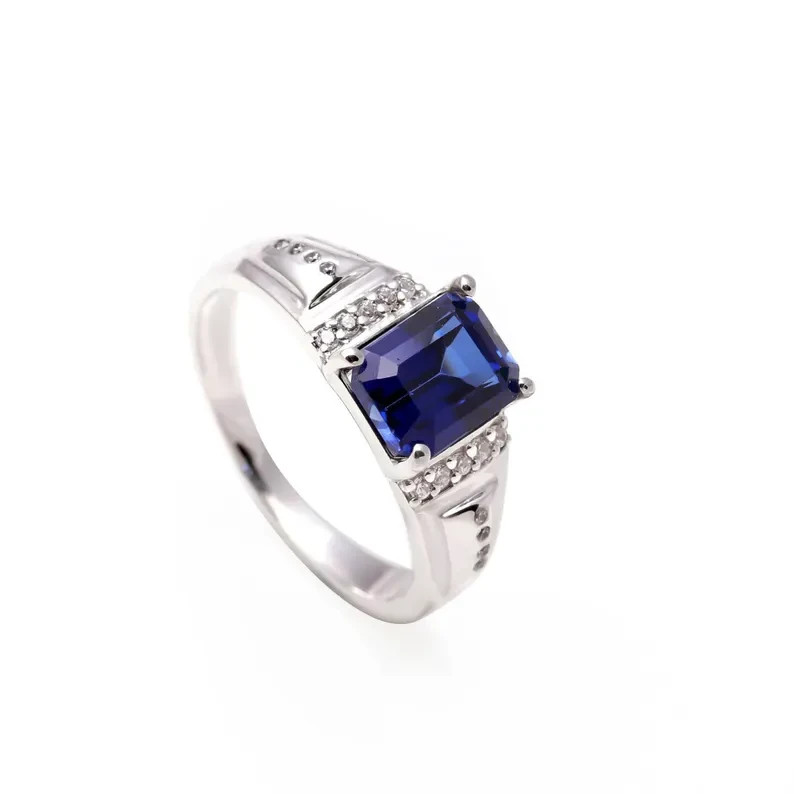 Solid 925 Sterling Silver Sapphire Engagement Ring for Men September Gift