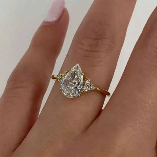 Lab-Created 2.80 Ct Diamond Pear Cut Engagement Ring 14K Yellow Gold FN