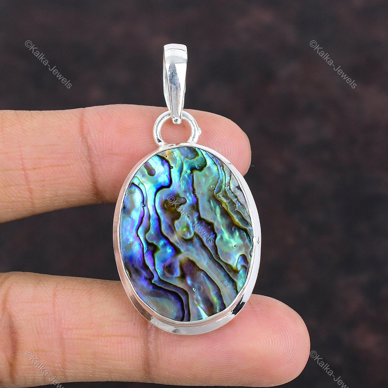 Natural Abalone Shell Gemstone Pendant 925 Sterling Silver Jewelry For Women