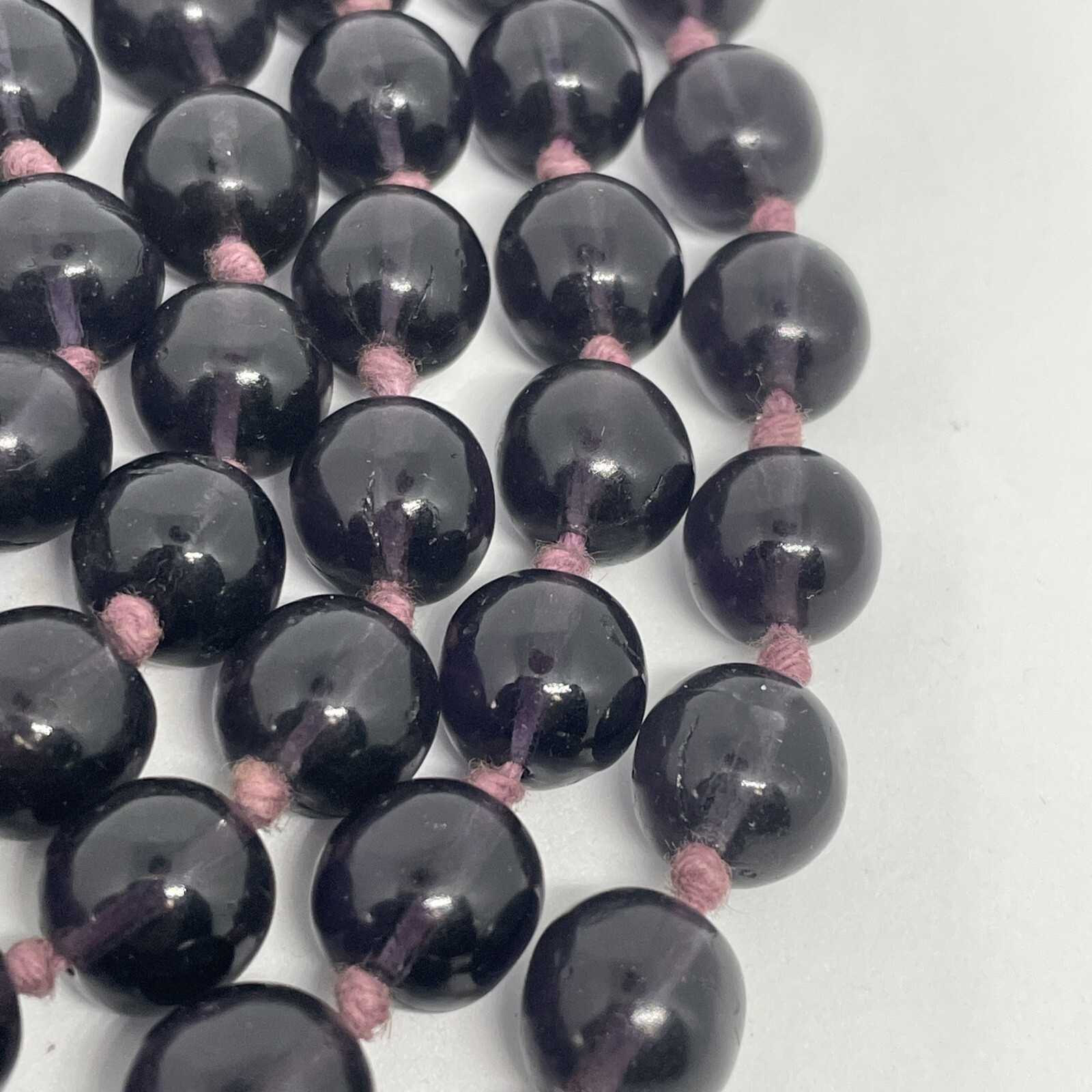 Vintage Deep Purple Chinese Glass Hand Knotted Round Bead Long Necklace 29”