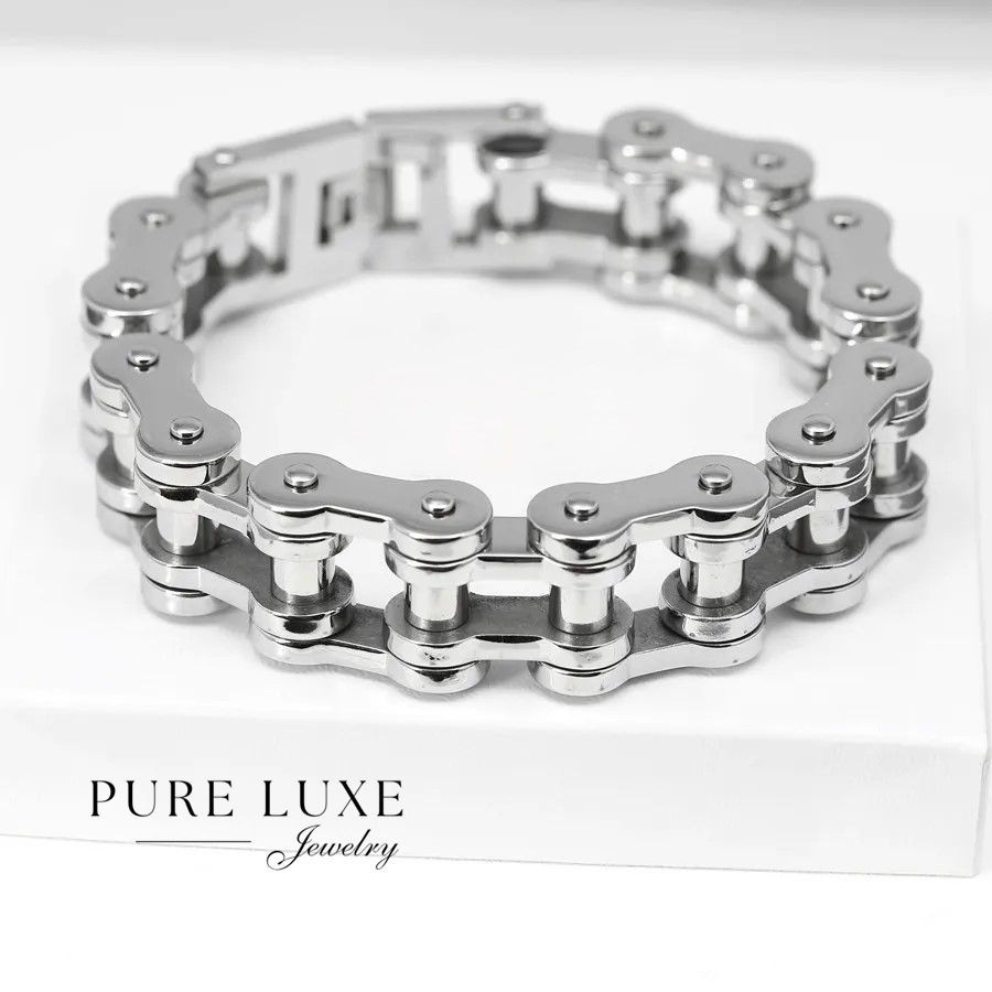 Men’s 8.5″ Silver Stainless Steel 11m Motorcycle Bike Chain Bracelet + BOX