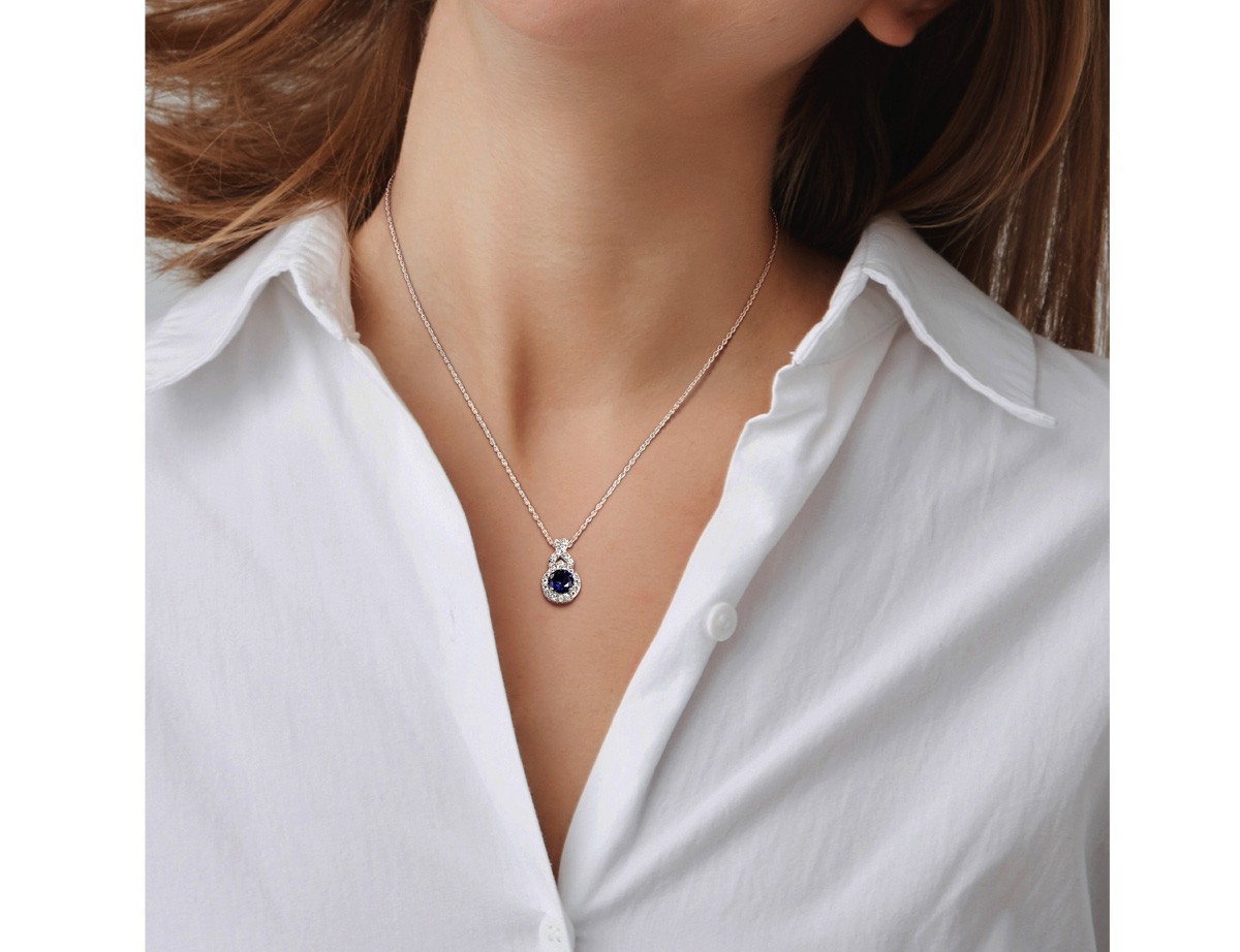 1.71 Carat (ctw) Lab-Created Blue & White Sapphire Pendant Sterling Silver