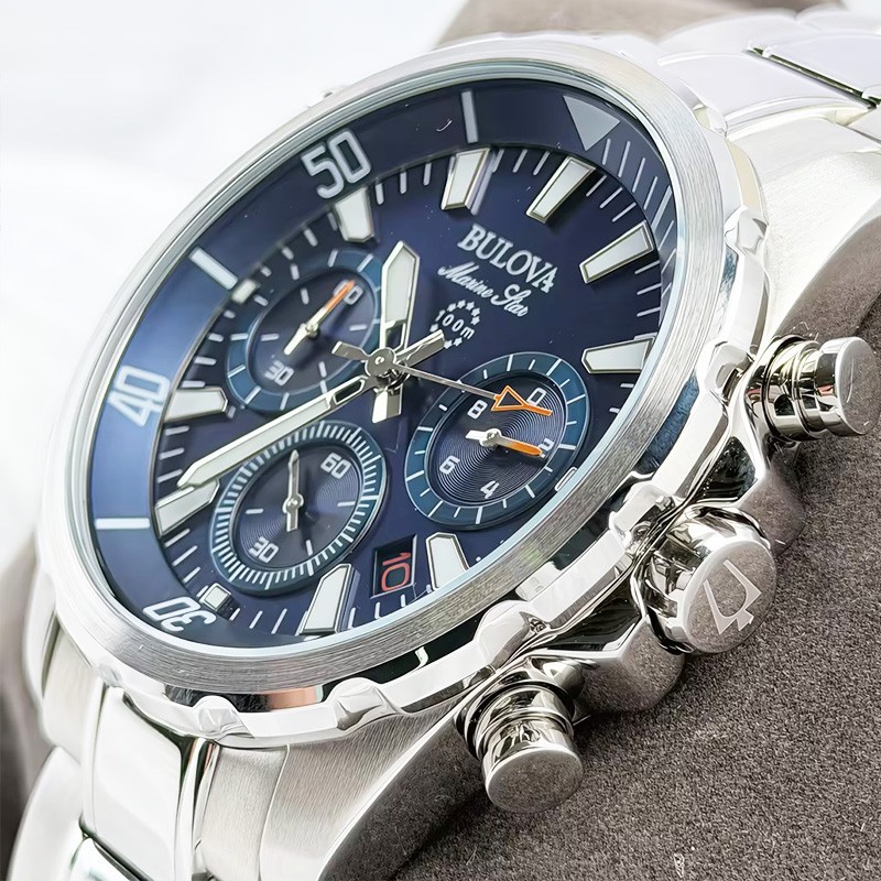 Bulova Marine Star 96B256 Men’s Chronograph Quartz Watch Blue Dial 43MM