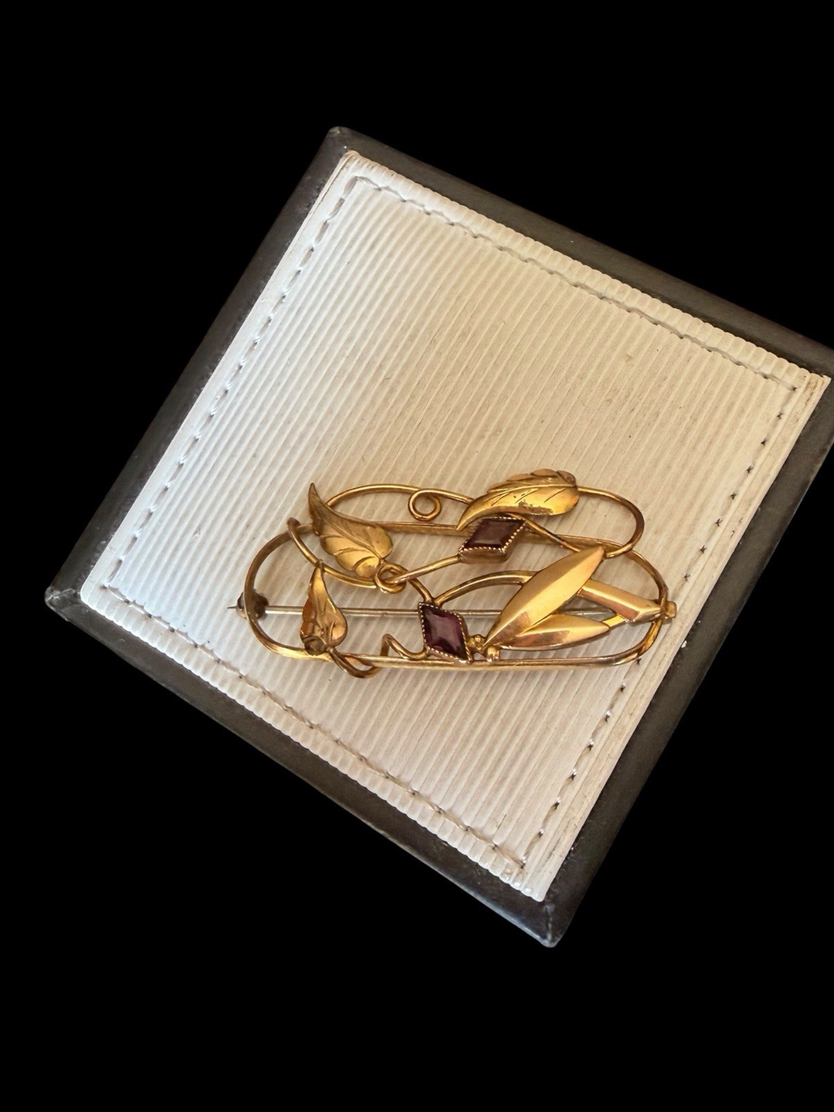 Older Gold Filled Floral Brooch With Purple Stone Accents